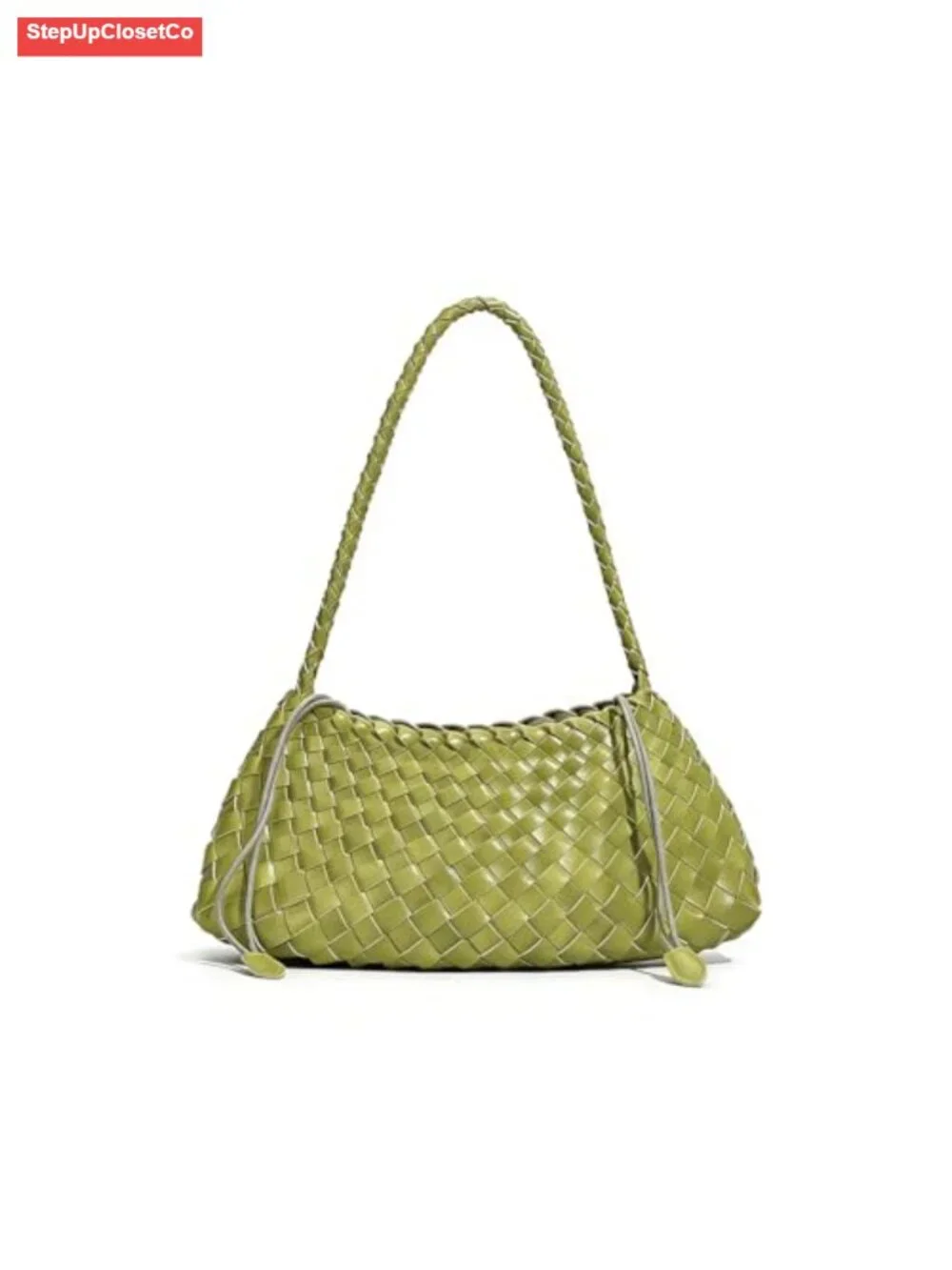 Handwoven Leather Shoulder Bag Hobo Purse Braided Strap Drawstring Closure